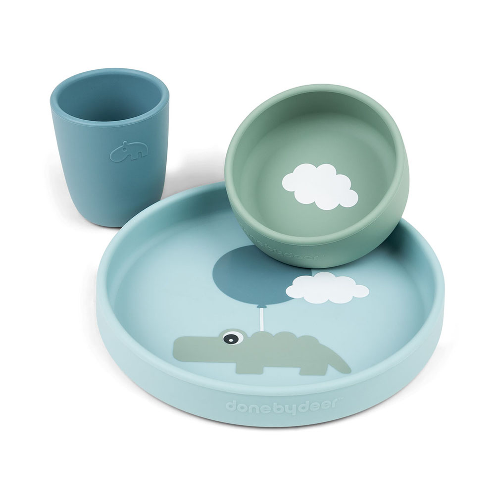 Done by Deer Silicone Silikone middagssæt Happy clouds Blue