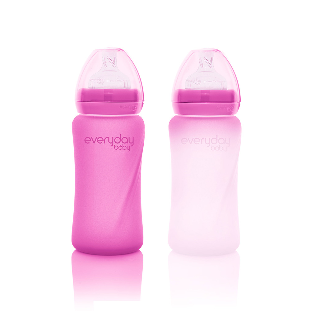 Everyday Baby sutteflaske med varmeføler Healthy + 240 ml - Cerise pink