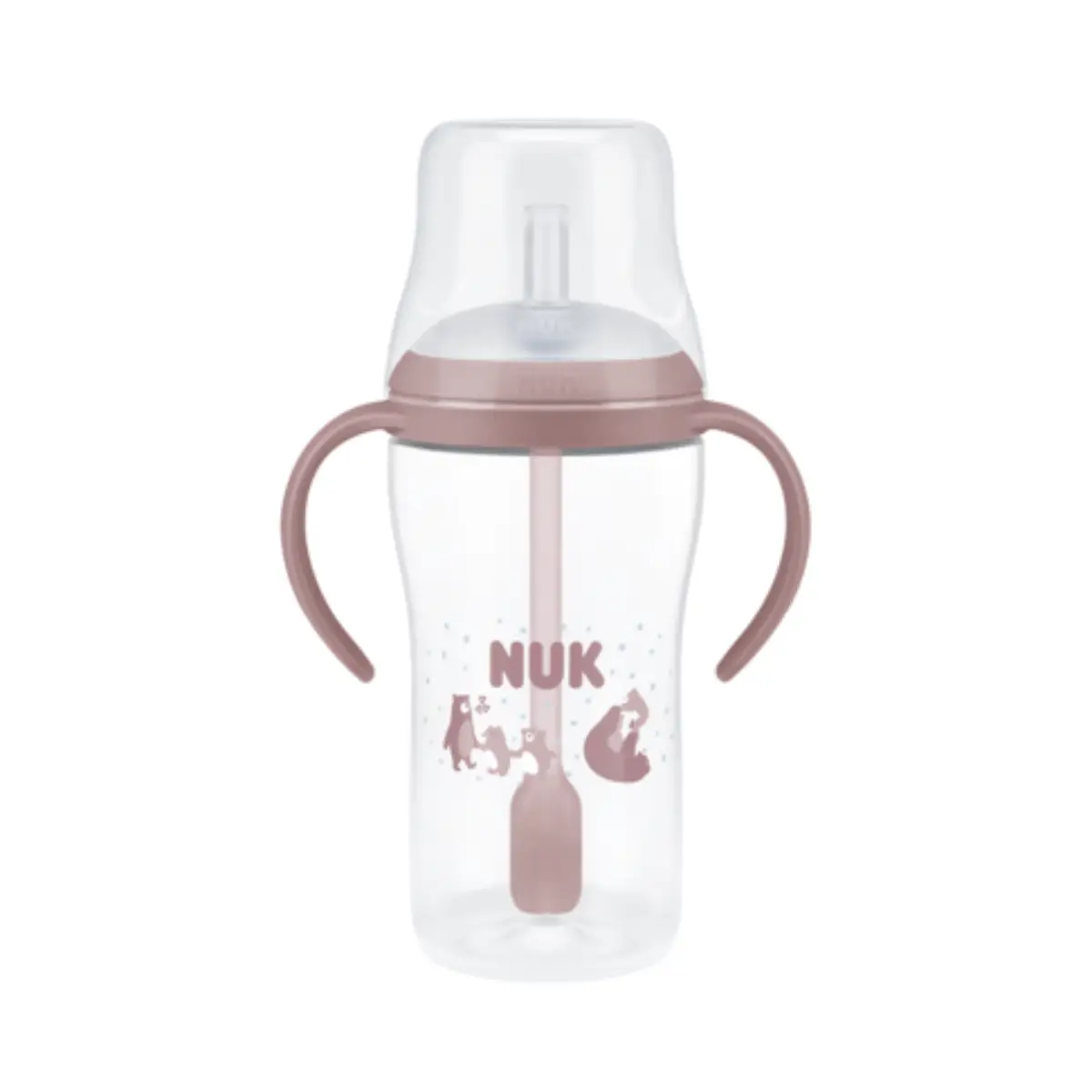 NUK Perfect Match-babyflaske med håndtag og sugerør 260 ml, bjørn, 8 måneder+