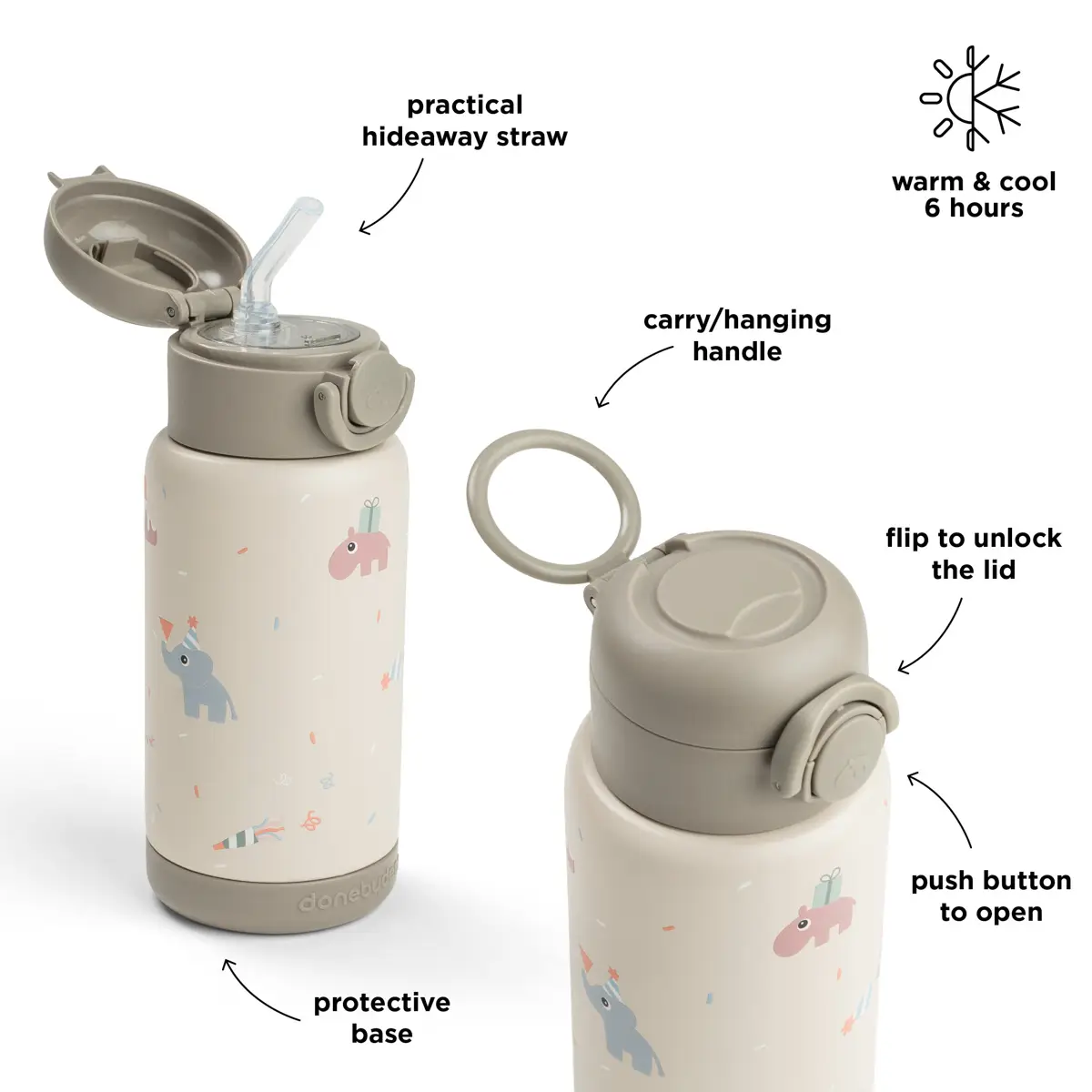 Done by Deer isoleret drikkeflaske med sugerør Celebration Sand 340 ml