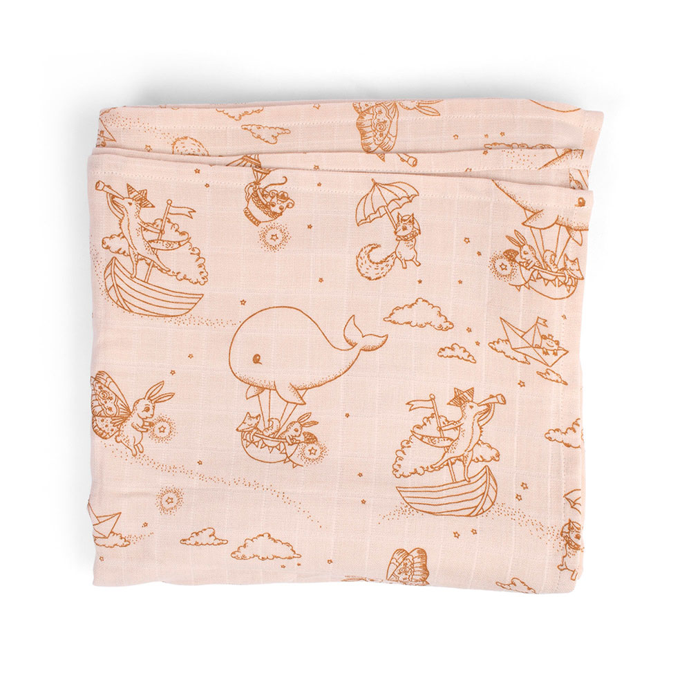 Filibabba GOTS musselintæppe 120x120 cm Dreamy Adventurers