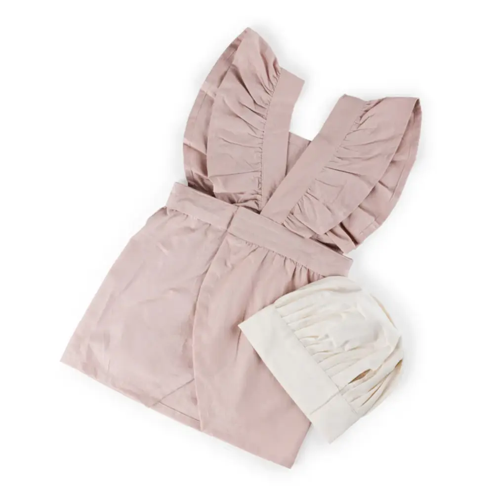 Sebra forklæde- & kokkehuesæt – Dusty pink/White