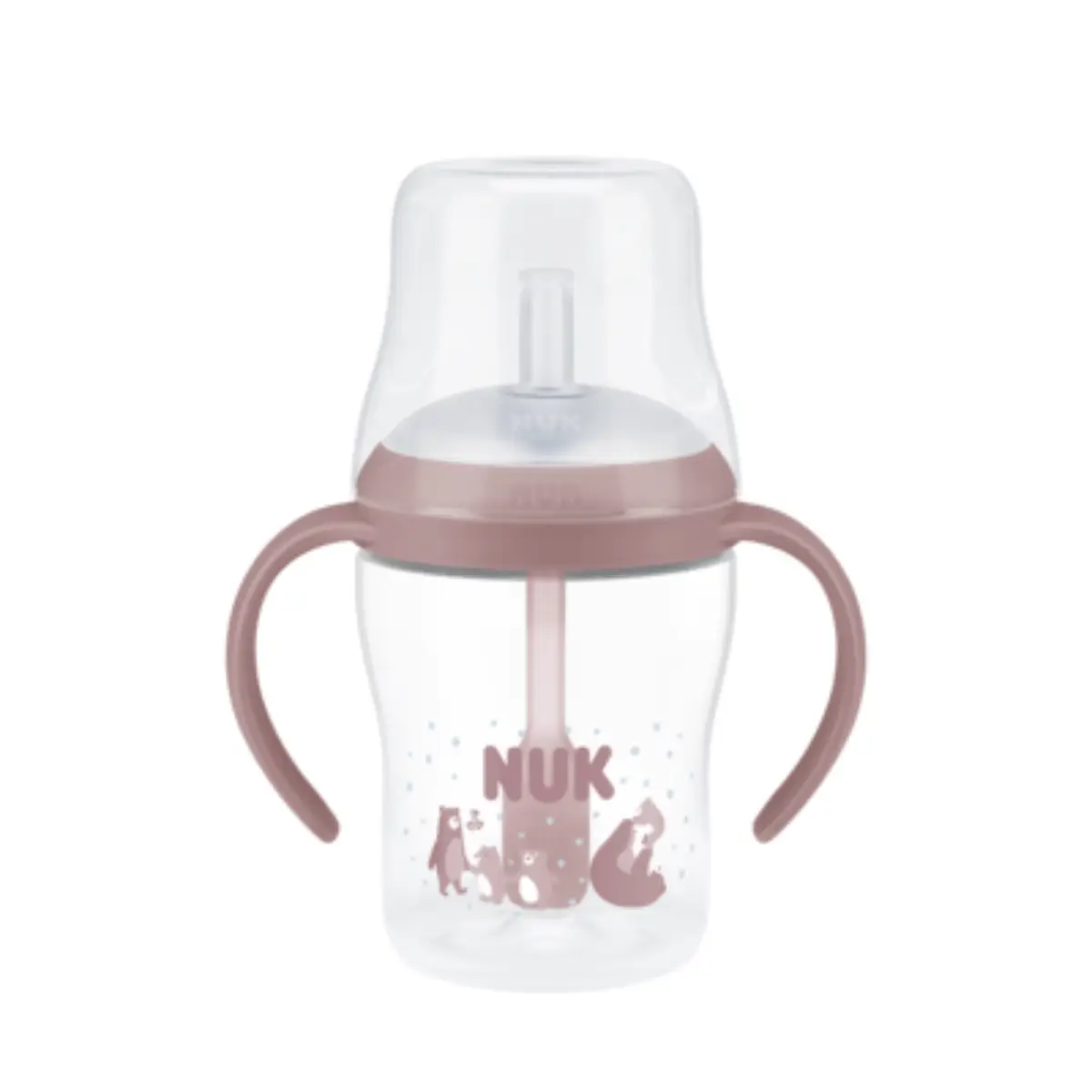 NUK Perfect Match-babyflaske med håndtag og sugerør, 150 ml, bjørn, 8 måneder+