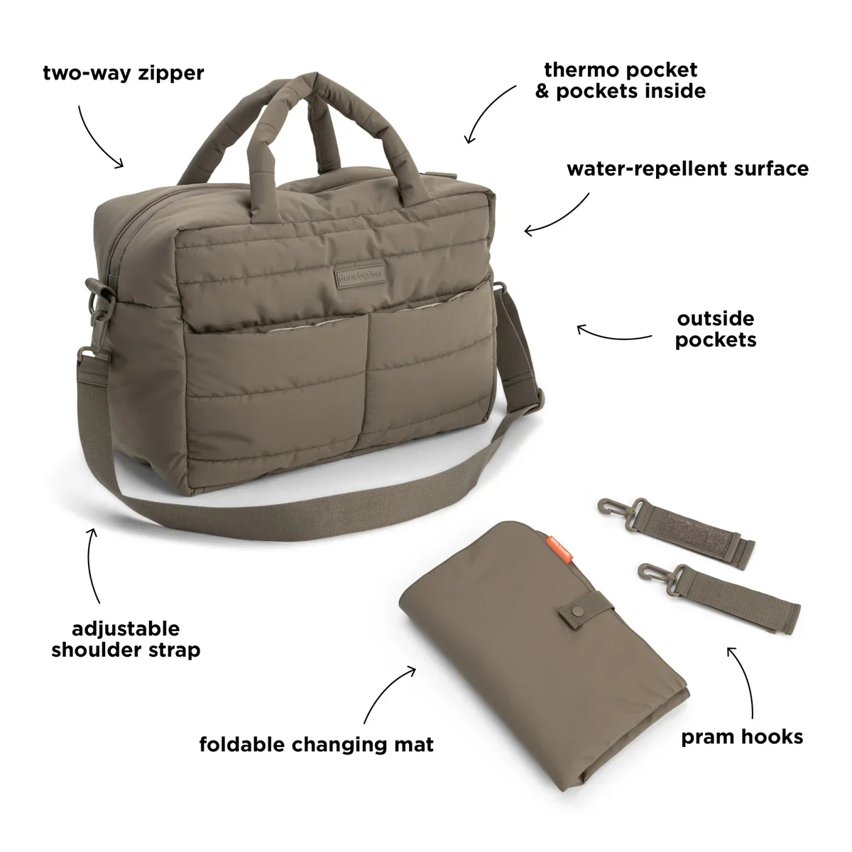  Done by Deer quiltet pusletaske taupe