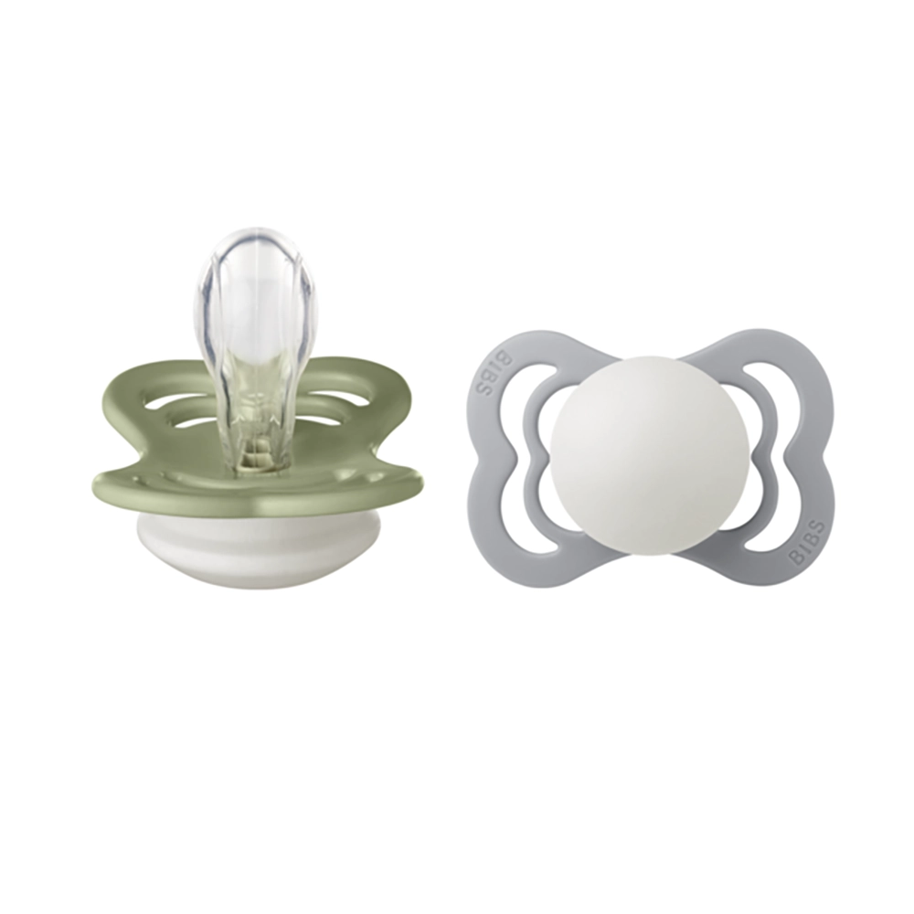 BIBS Supreme 2 PACK silikone størrelse 1 Sage GLOW/Cloud GLOW