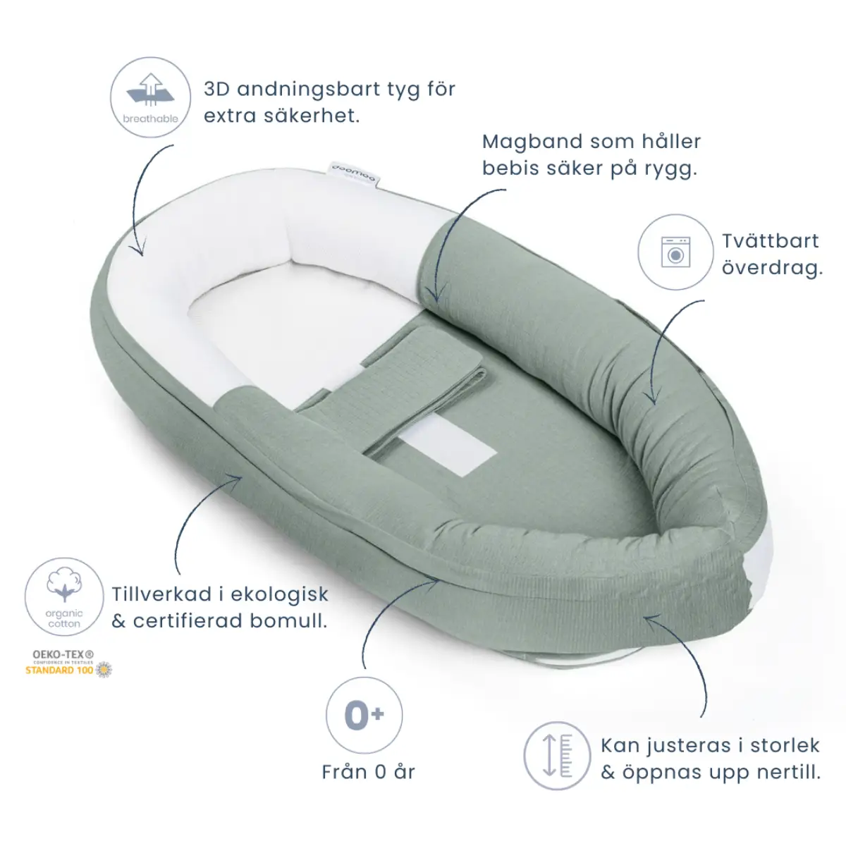 Doomoo Baby Nest – Blad grøn