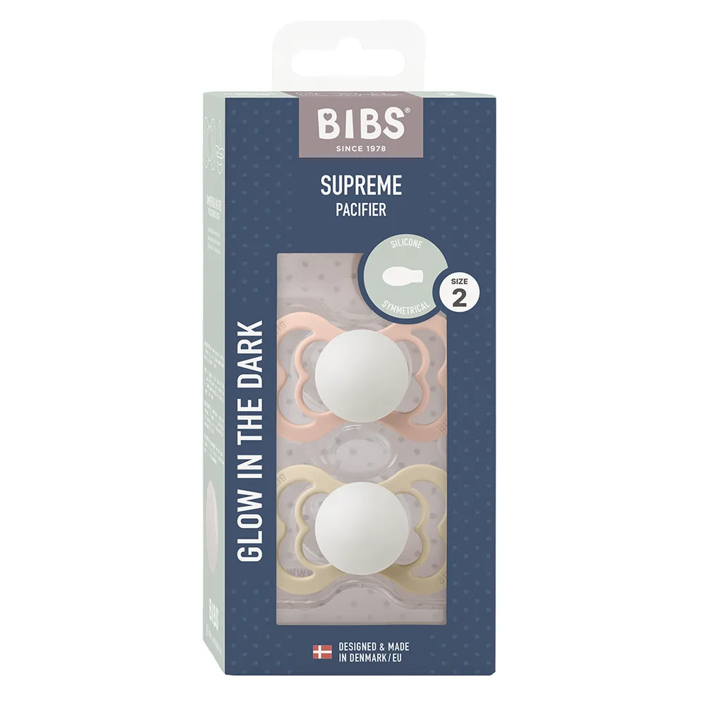 BIBS Supreme 2 PACK silikone str. 2 Blush GLOW/Vanilla GLOW