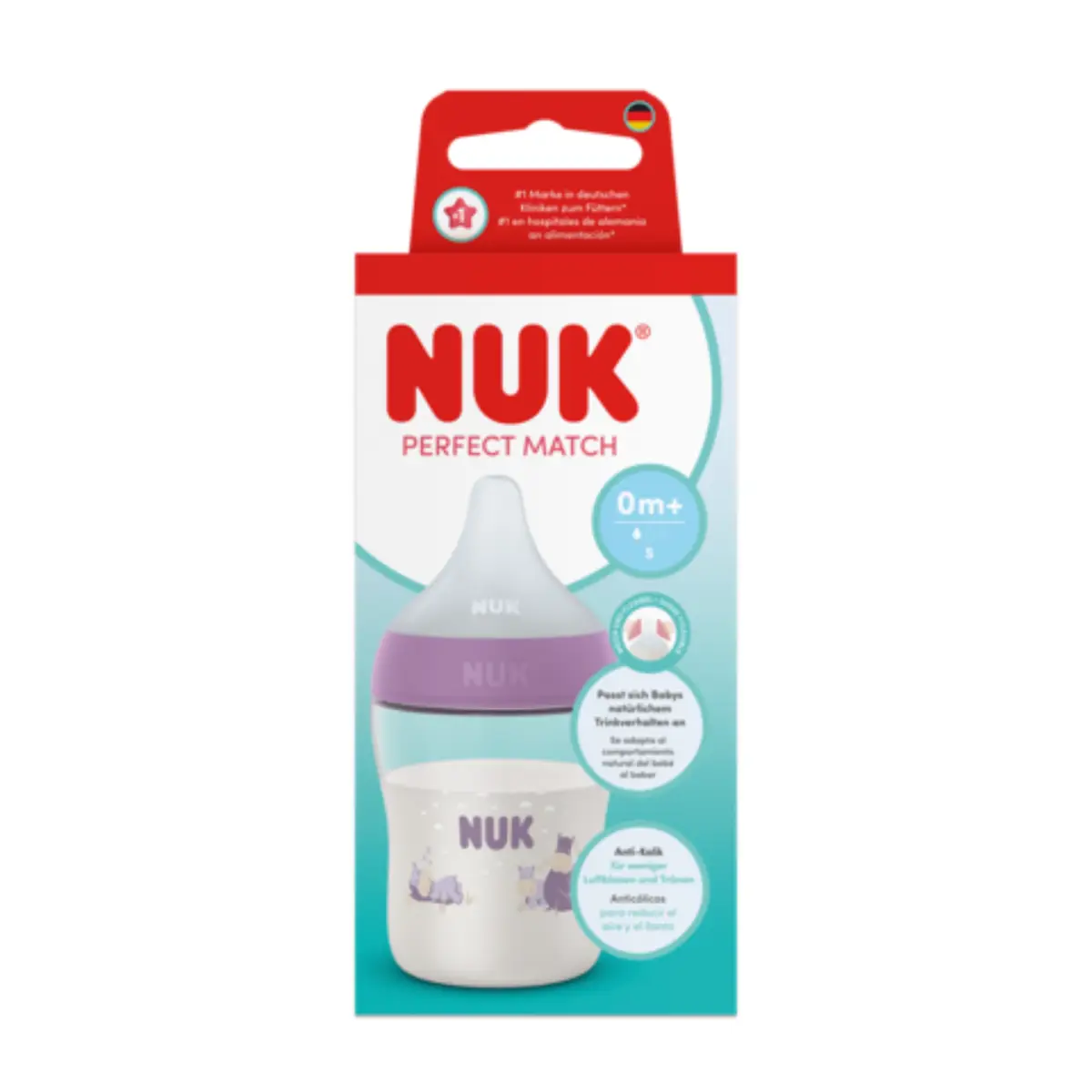 NUK Perfect Match-flaske 150 ml, flodhest, 0 måneder+