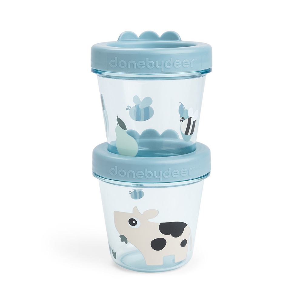 Done by Deer Baby opbevaring af mad 2-pack Tiny farm Blue