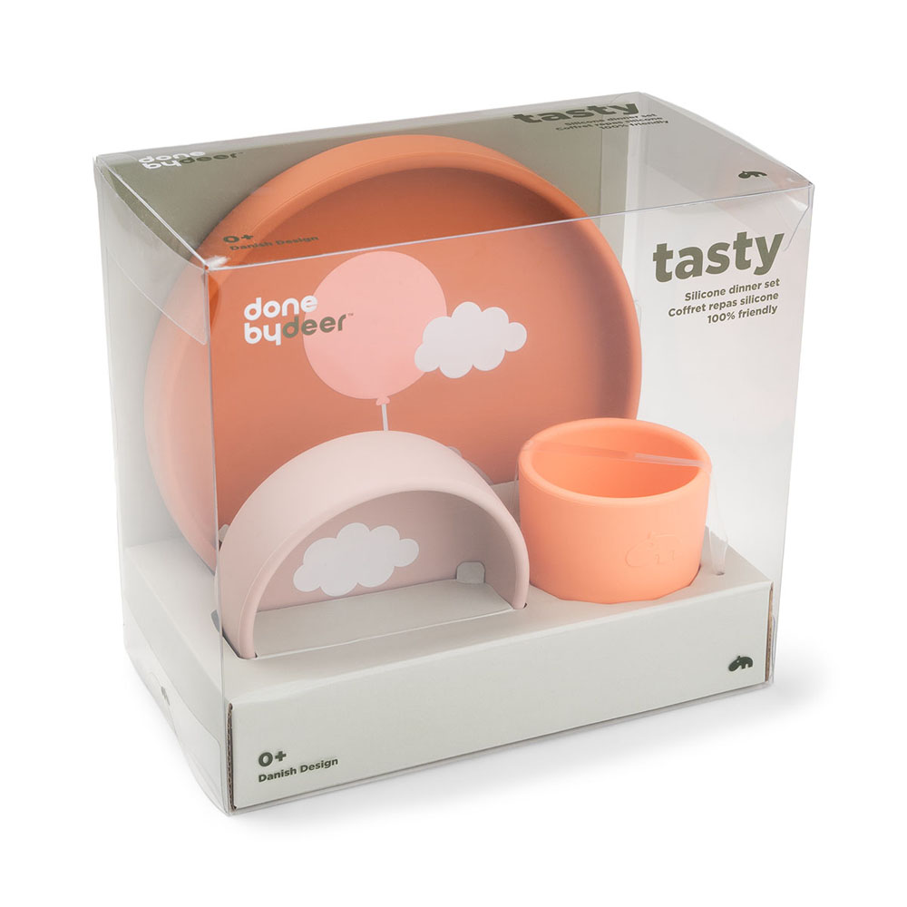 Done by Deer Silicone Silikone middagssæt Happy clouds Papaya
