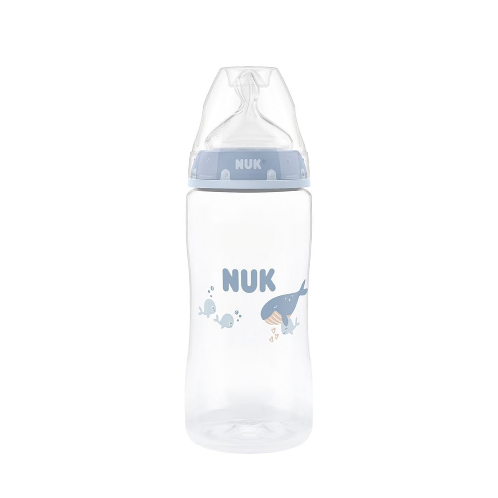 NUK First Choice Sutteflaske 300 ml Whale 3 mdr.+