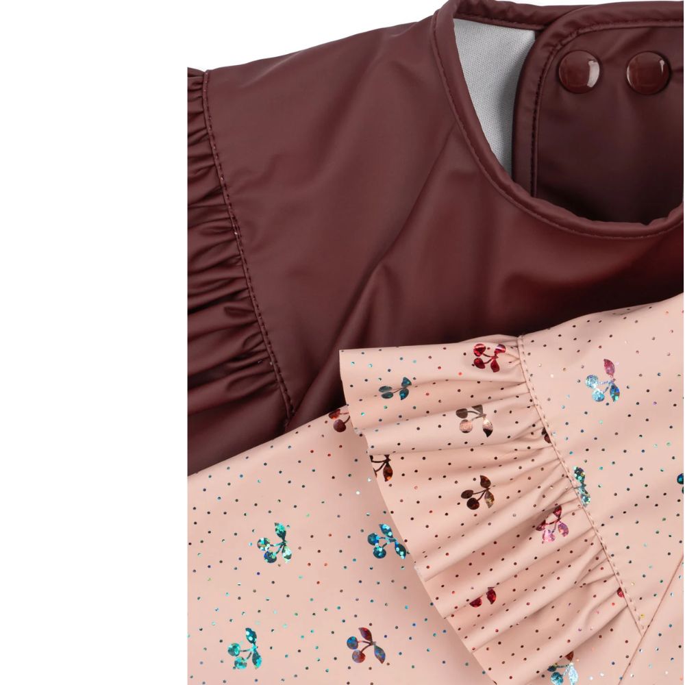 Konges slöjd 2 pack glitter Haklapp med ärm frill cherry glitter 18m-3y