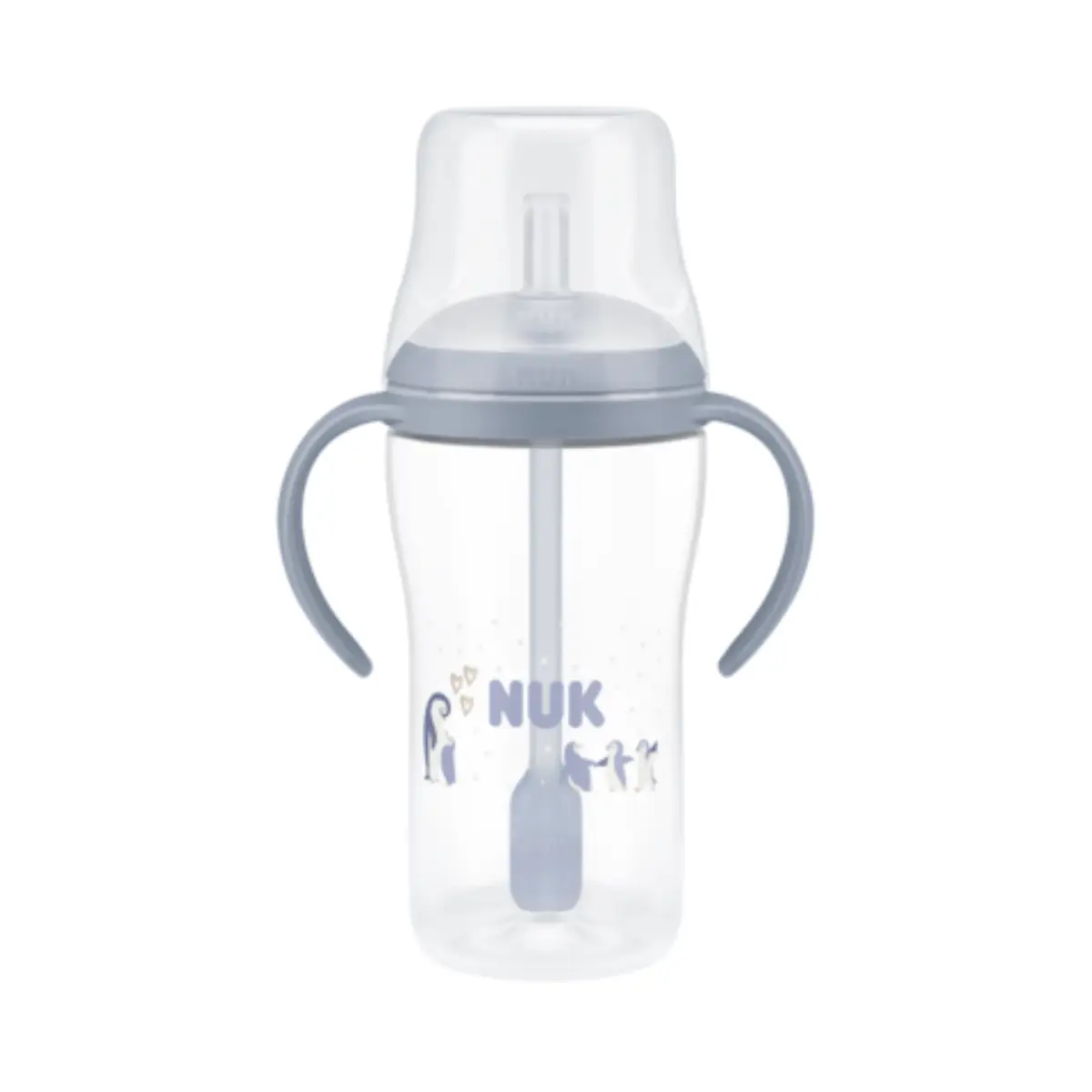 NUK Perfect Match-babyflaske med håndtag og sugerør, 260 ml, pingvin, 8 måneder+