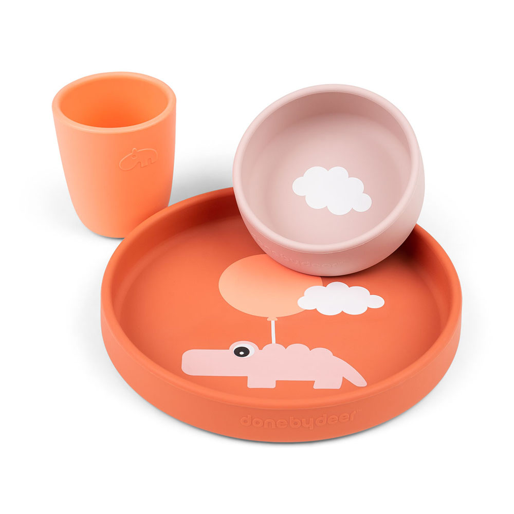Done by Deer Silicone Silikone middagssæt Happy clouds Papaya