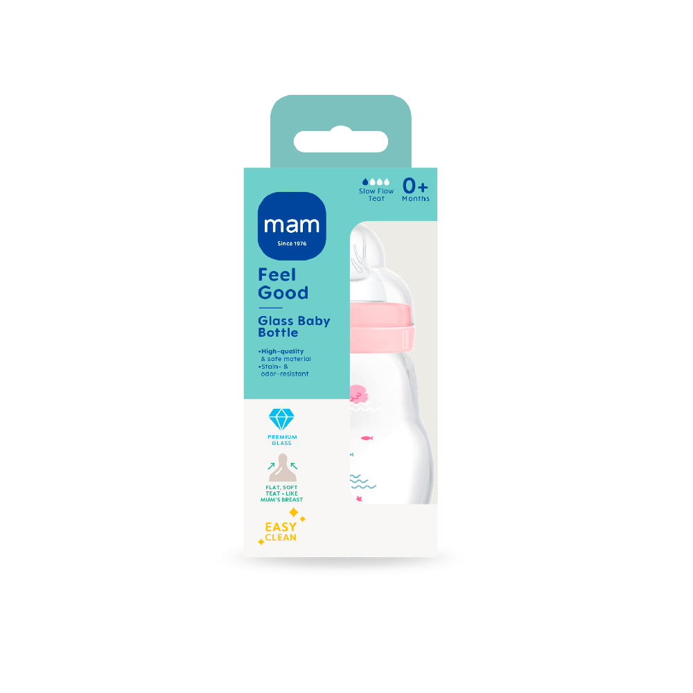 MAM Feel Good Glasflaske 170 ml Blandede farver 1p