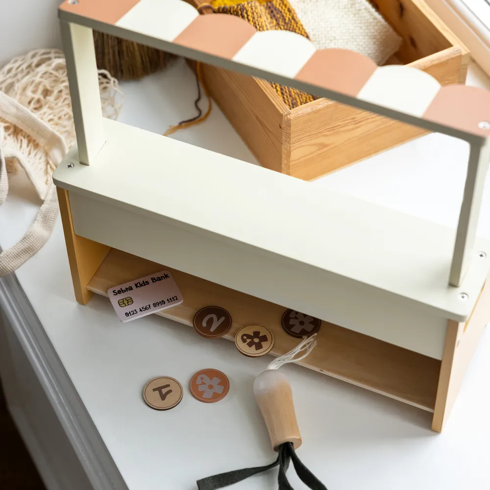 Sebra markedsbod i træ