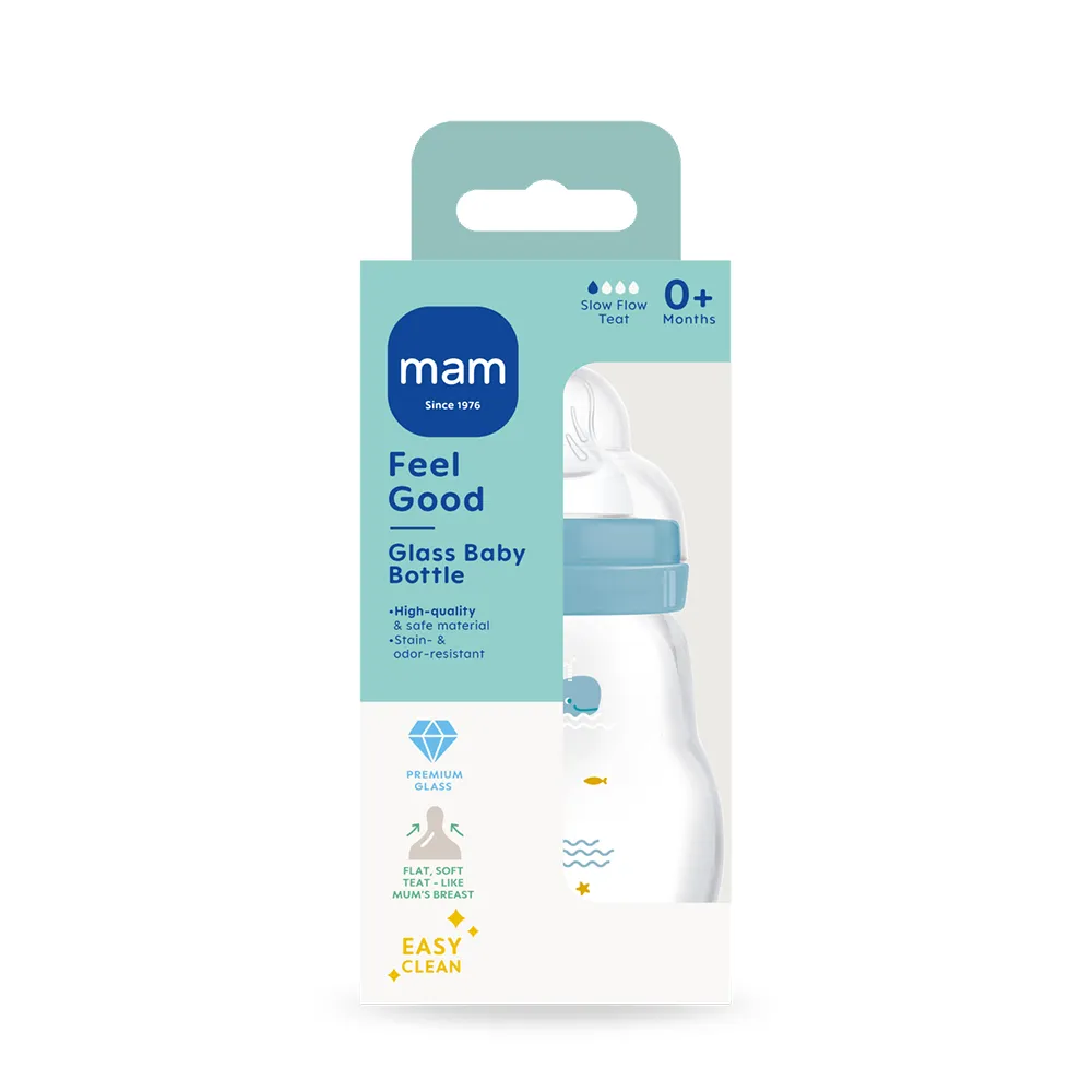 MAM Feel Good Glasflaske 170 ml Blandede farver 1p