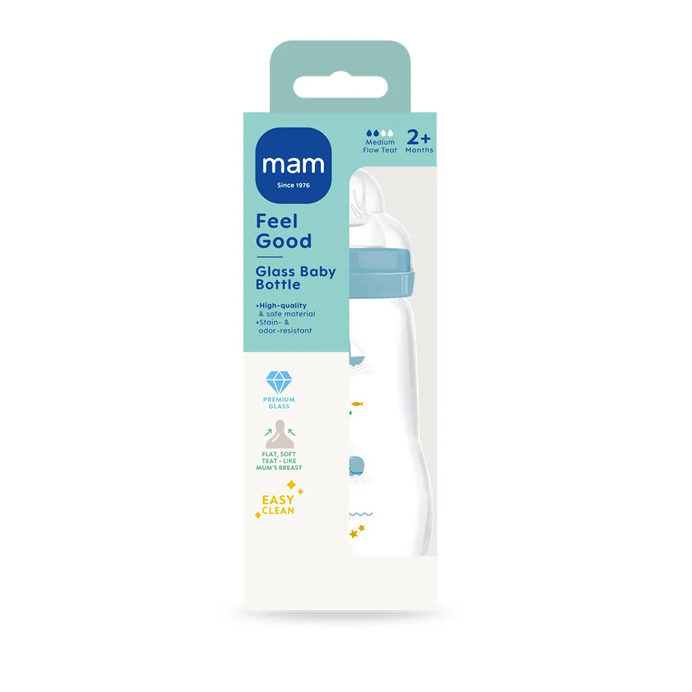 MAM Feel Good Glasflaske 260 ml 1p Blandede farver