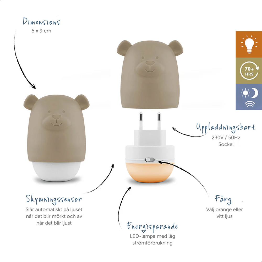 Zazu Benny the Bear Night Light - Taupe