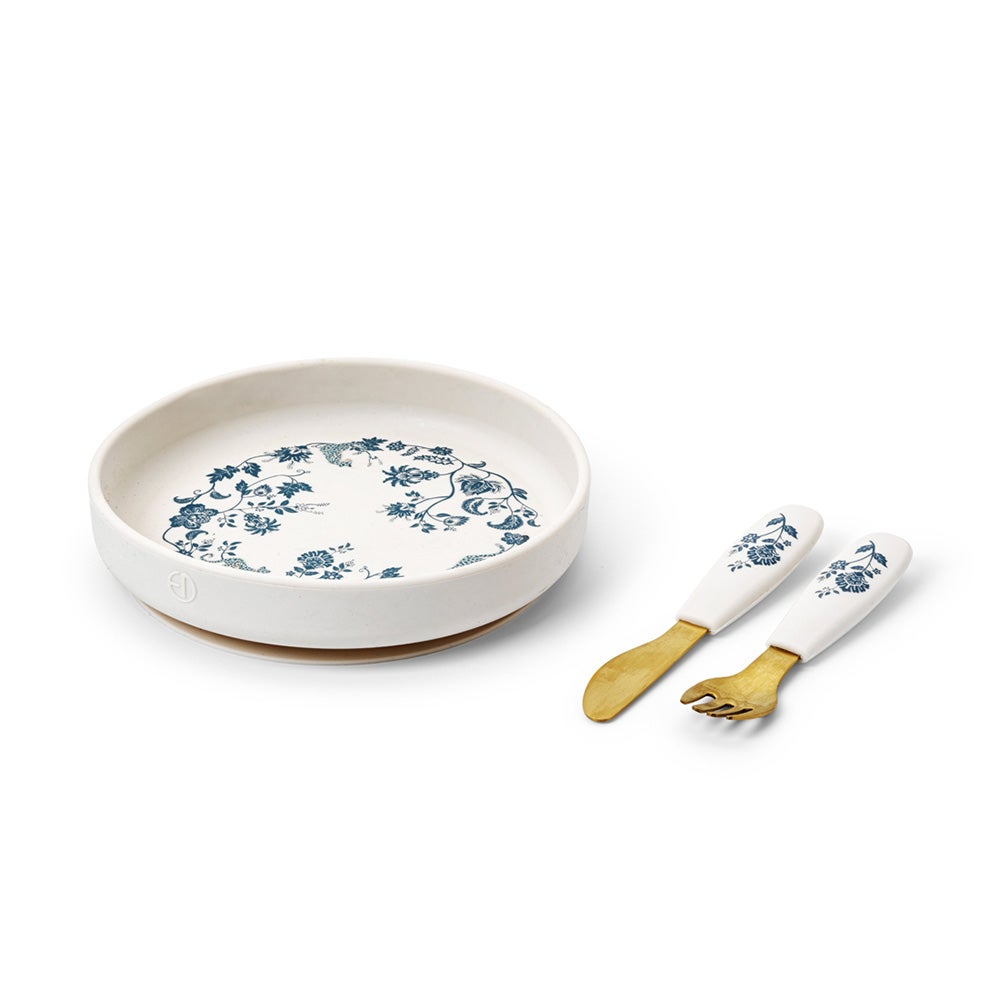 Elodie Details silikone tallerken med bestik Garden Leo Toile
