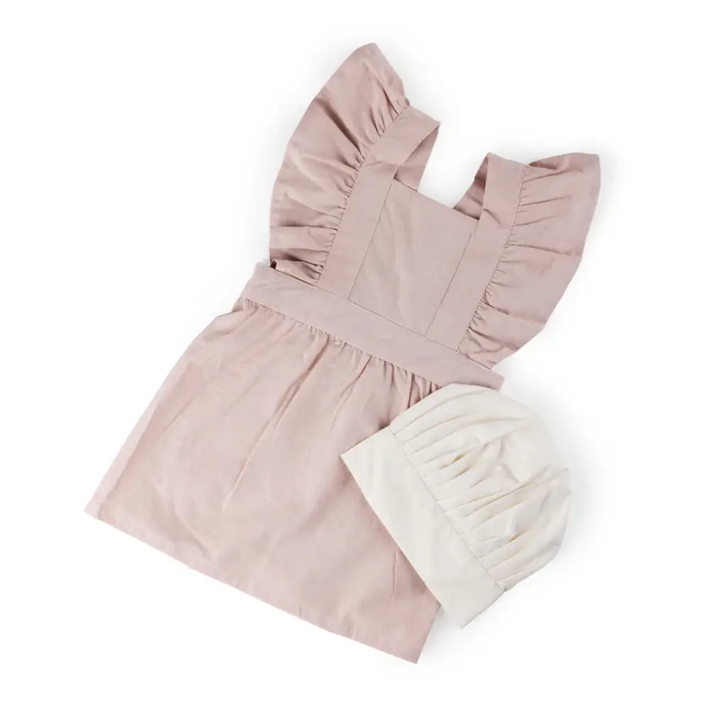 Sebra forklæde- & kokkehuesæt – Dusty pink/White