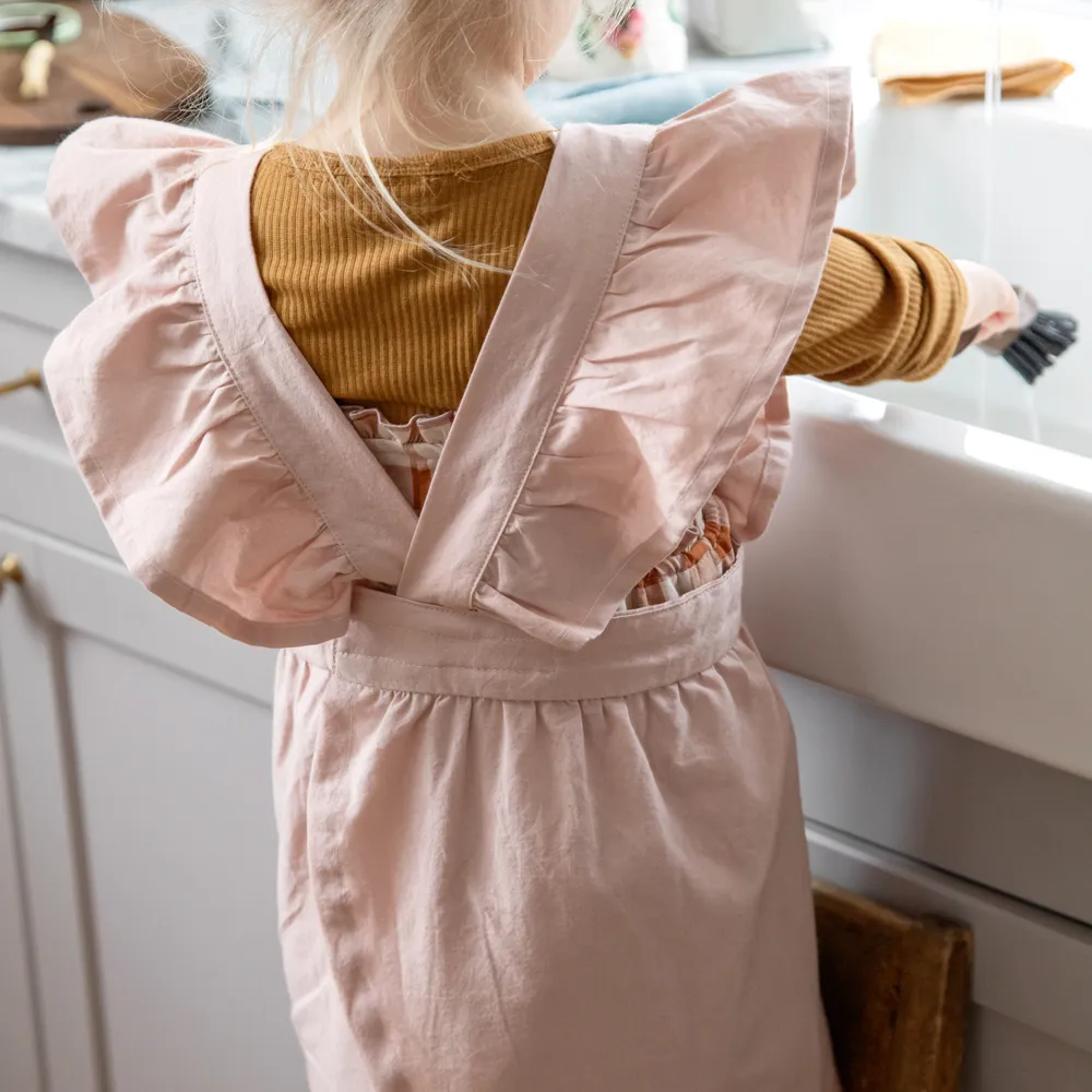 Sebra forklæde- & kokkehuesæt – Dusty pink/White