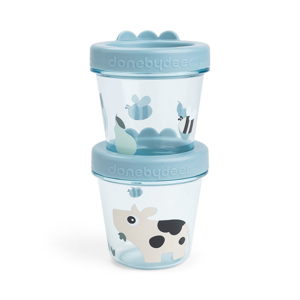 Done by Deer Baby opbevaring af mad 2-pack Tiny farm Blue