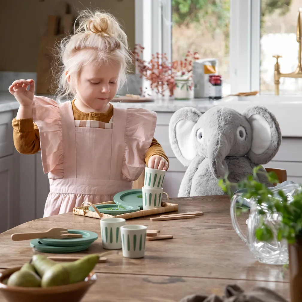 Sebra forklæde- & kokkehuesæt – Dusty pink/White