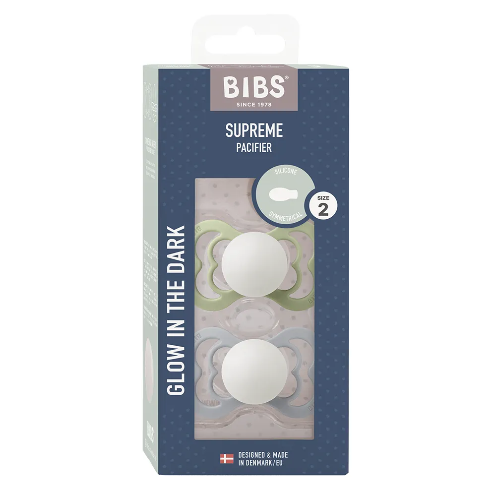 BIBS Supreme 2 PACK silikone str. 2 Sage GLOW/Cloud GLOW