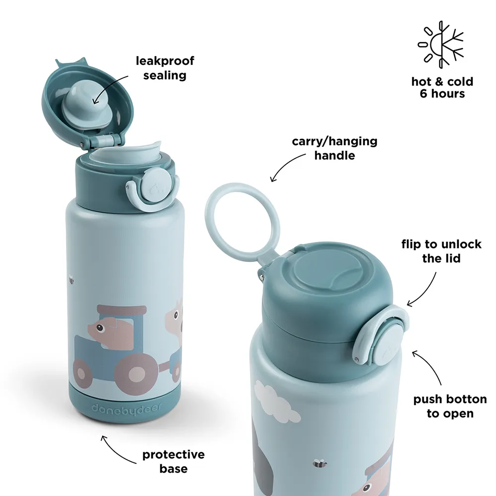 Done by Deer vandflaske Tiny Farm Blue 340 ml