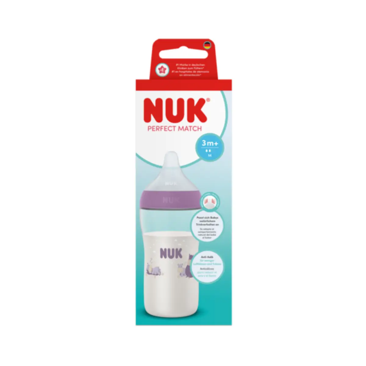 NUK Perfect Match-flaske 260 ml, flodhest, 3 måneder+