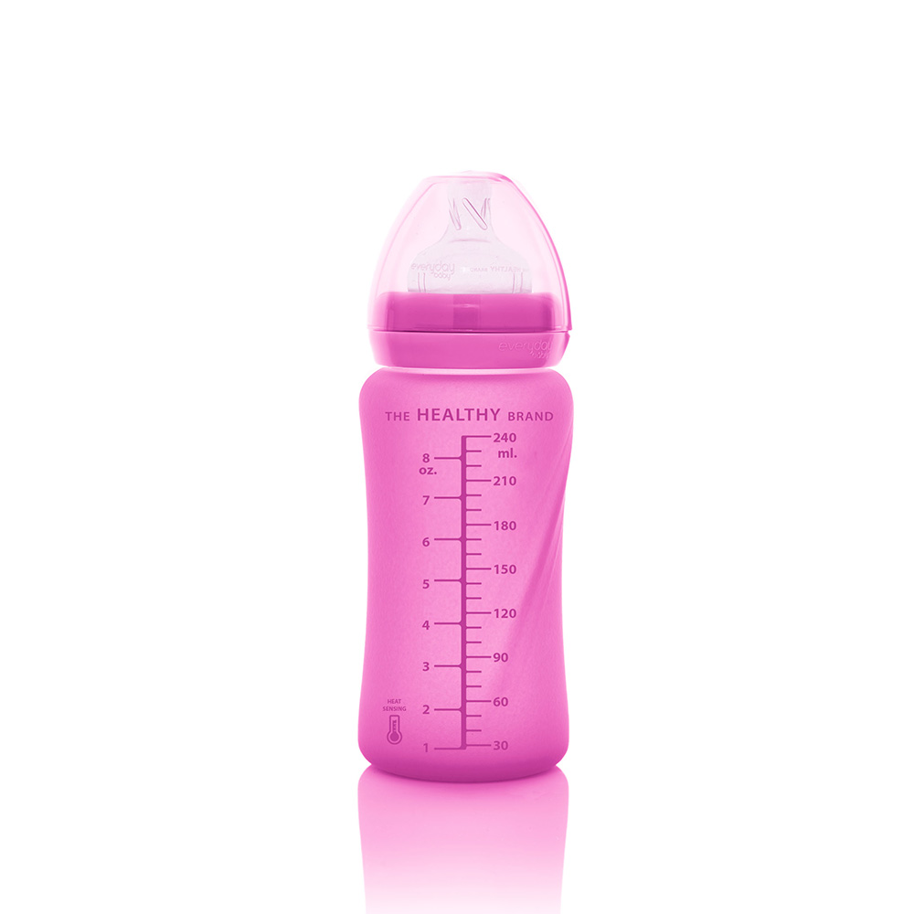Everyday Baby sutteflaske med varmeføler Healthy + 240 ml - Cerise pink