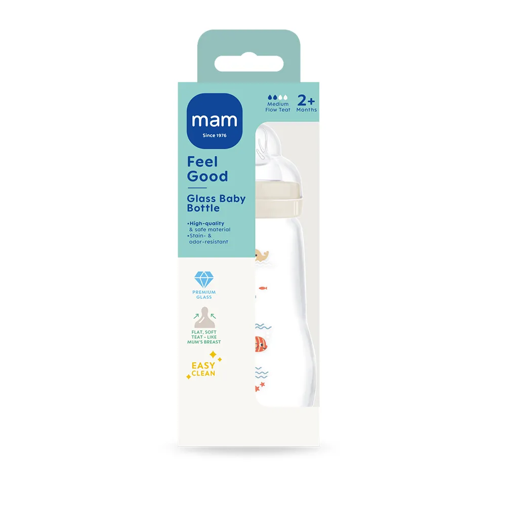 MAM Feel Good Glasflaske 260 ml 1p Blandede farver
