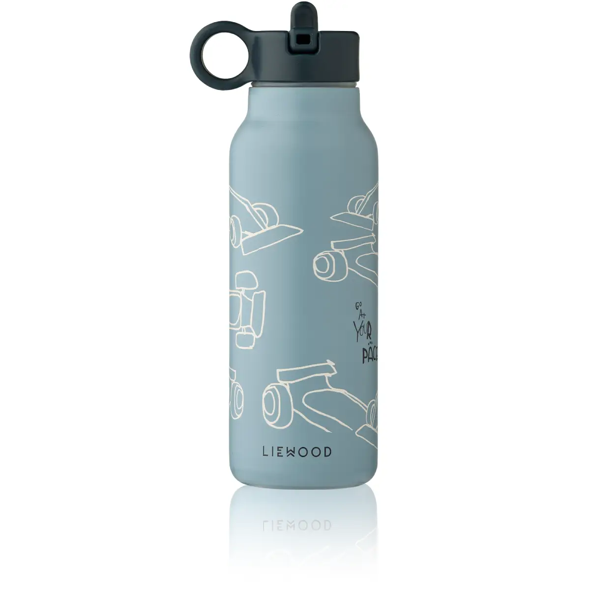 Liewood Falk-drikkedunk 350 ml – racerbiler / Beach Blue