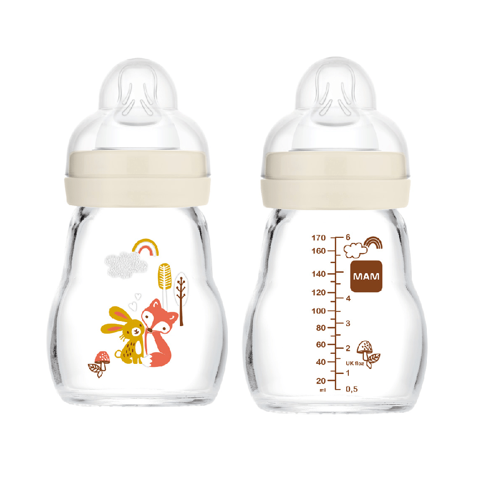 MAM Feel Good Glasflaske 170 ml Blandede farver 1p