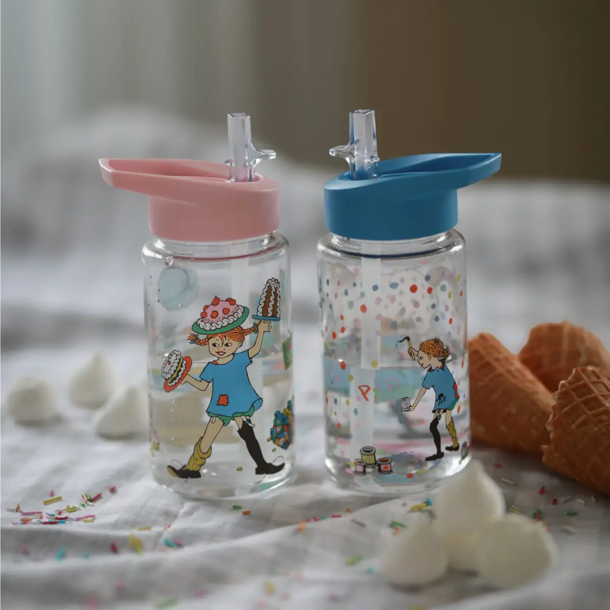 Rätt start Pippi-fødselsdag, vandflaske af plast, blå