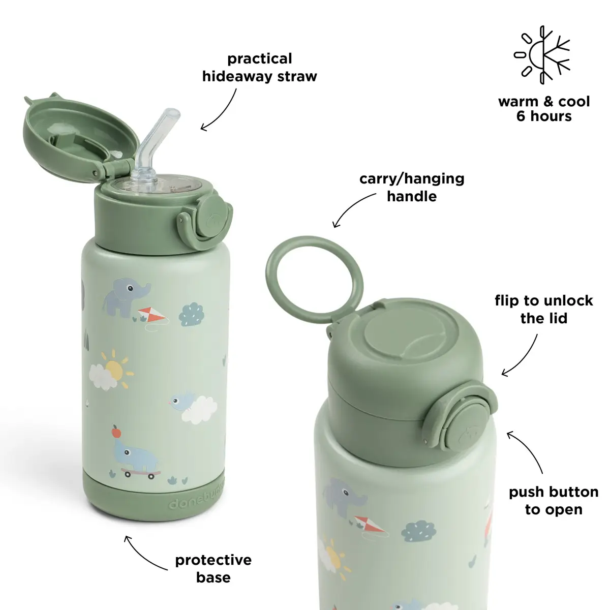 Done by Deer isoleret drikkeflaske med sugerør Playground Green 340 ml