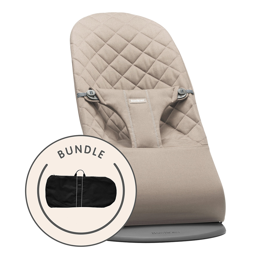 BabyBjörn babysitter Vævet, Klassisk Quilt, Sandgrå med transporttaske