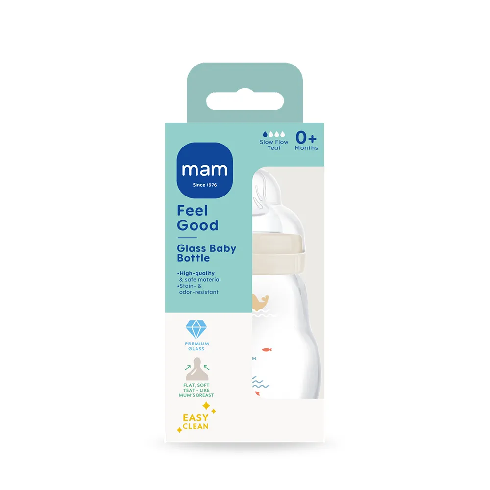 MAM Feel Good Glasflaske 170 ml Blandede farver 1p
