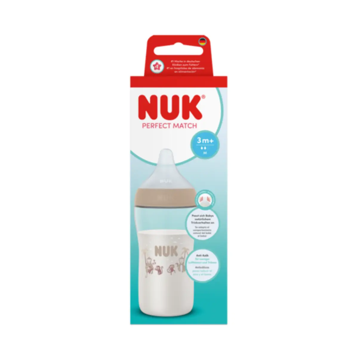 NUK Perfect Match-flaske 260 ml, abe, 3 måneder+
