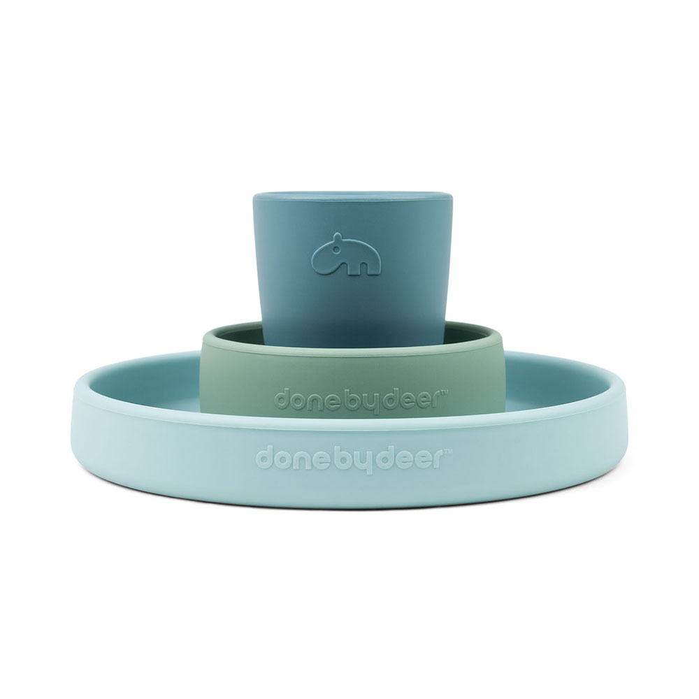 Done by Deer Silicone Silikone middagssæt Happy clouds Blue