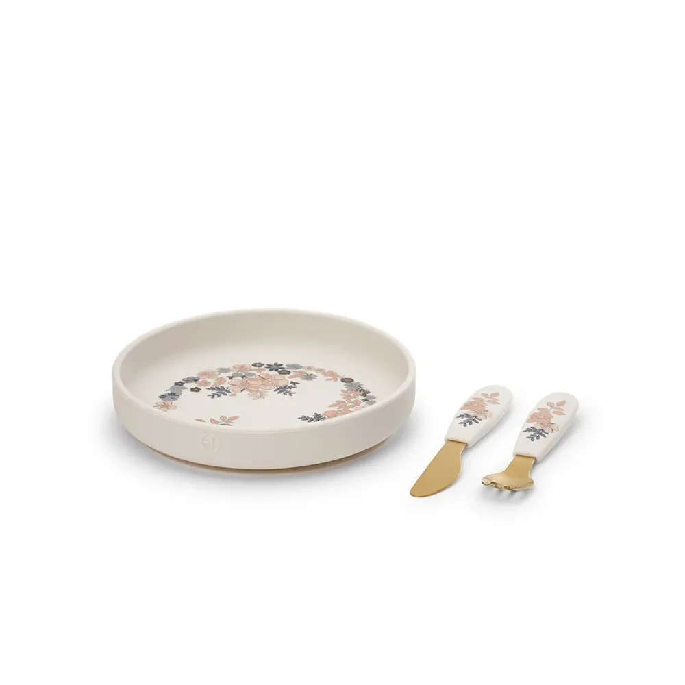 Elodie Details Silikonetallerken med bestik Blue Garden