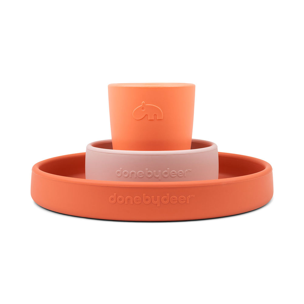 Done by Deer Silicone Silikone middagssæt Happy clouds Papaya