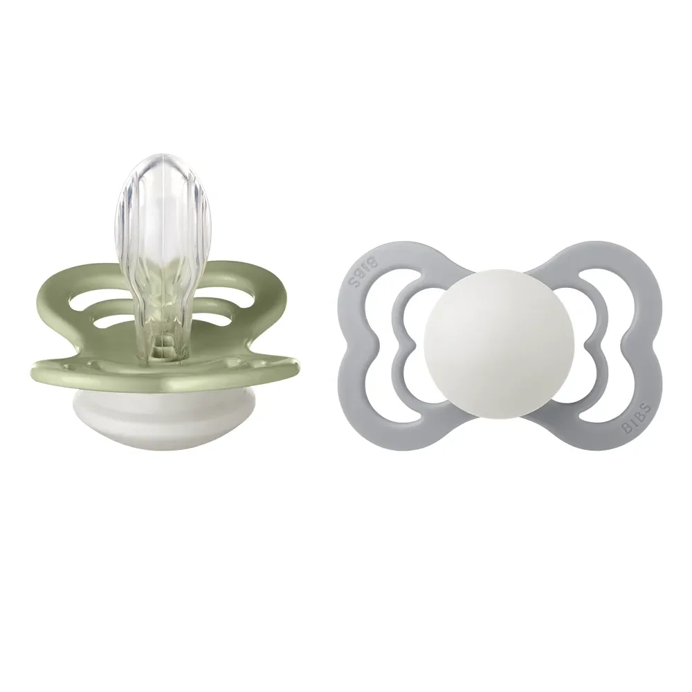 BIBS Supreme 2 PACK silikone str. 2 Sage GLOW/Cloud GLOW
