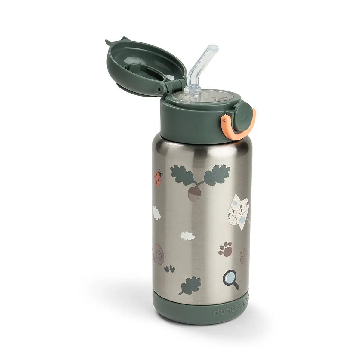 Done by Deer isoleret drikkeflaske med sugerør Tiny Trails grøn 340 ml