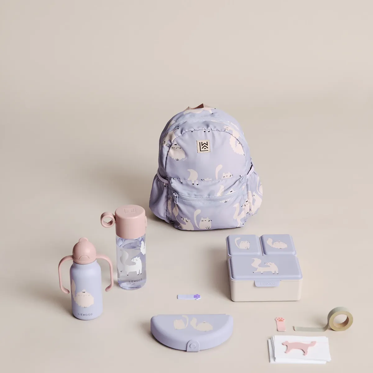 Liewood Eugene sammenklappelig snackboks Cat / Warm lilac