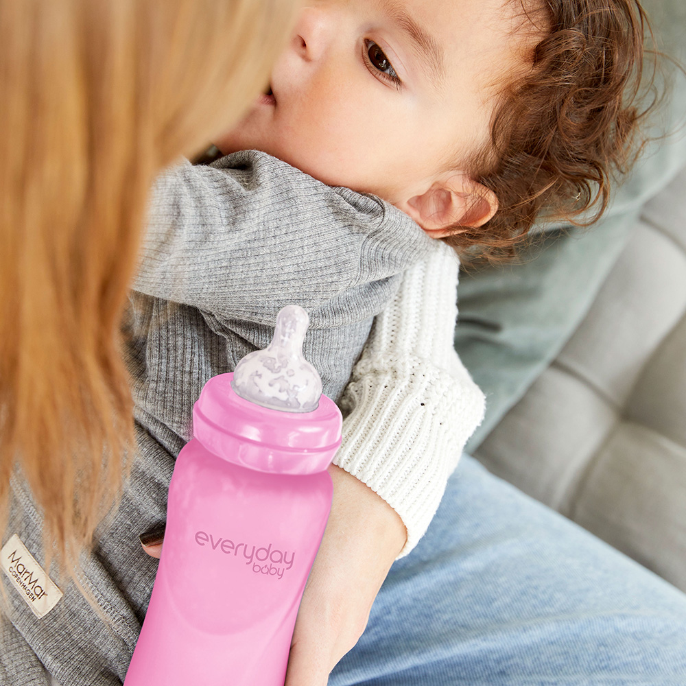Everyday Baby sutteflaske med varmeføler Healthy + 240 ml - Cerise pink