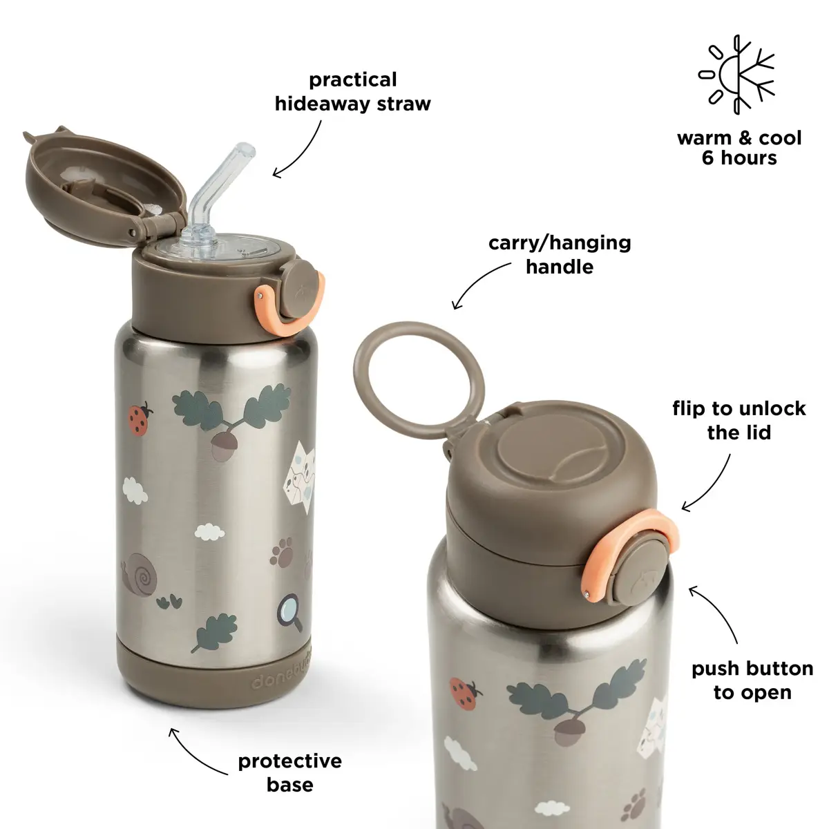 Done by Deer isoleret drikkeflaske med sugerør Tiny Trails Sand 340 ml