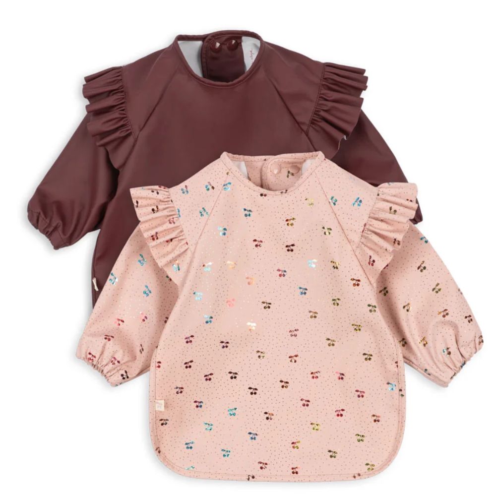 Konges slöjd 2 pack glitter Haklapp med ärm frill cherry glitter 18m-3y