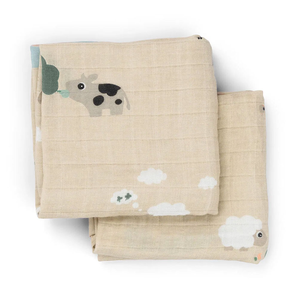 Done by Deer Muslin-tæppe 2-pak Tiny farm Sand